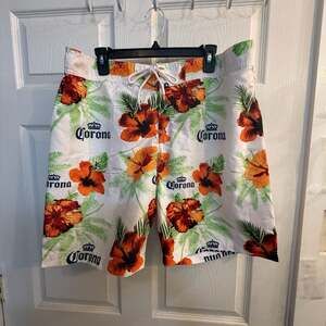 Corona Extra Men's Tropical Hibiscus Floral Print Swim Trunks Size XL Beach Part